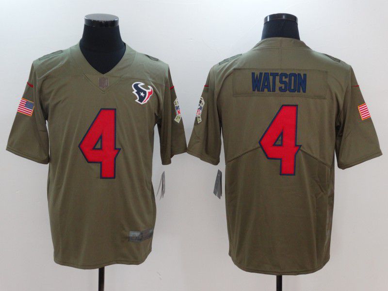 Men Houston Texans 4 Watson Green Nike Olive Salute To Service Limited NFL Jersey